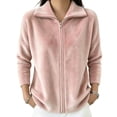 thumbnail image 1 of Women's Soft Fleece Zip Up Jacket Stand Collar Long Sleeve Casual Warm Coat Loose Lightweight Fall Winter Casual Outerwear with Pocket Pink, 1 of 5