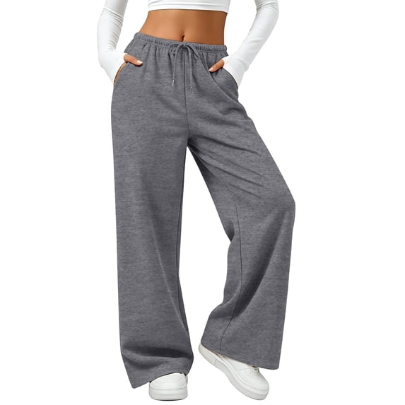 Women's Soft Flowy Sweatpants Drawstring High Waist Wide Leg Loose Palazzo Trousers with Pockets Lounge Pants for Workout Streetwear Dark Gray