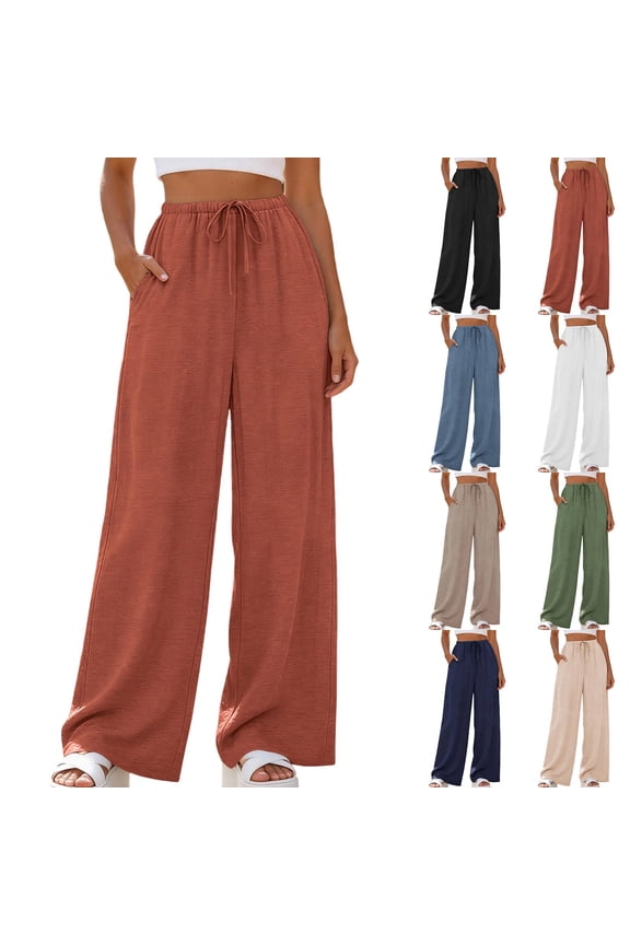 Women's Soft Flowy Wide Leg Trousers, Elastic Waist with Side Pockets, Tummy Control Pull On Lightweight Pants, Summer Office Work Travel | TruHer,White XL