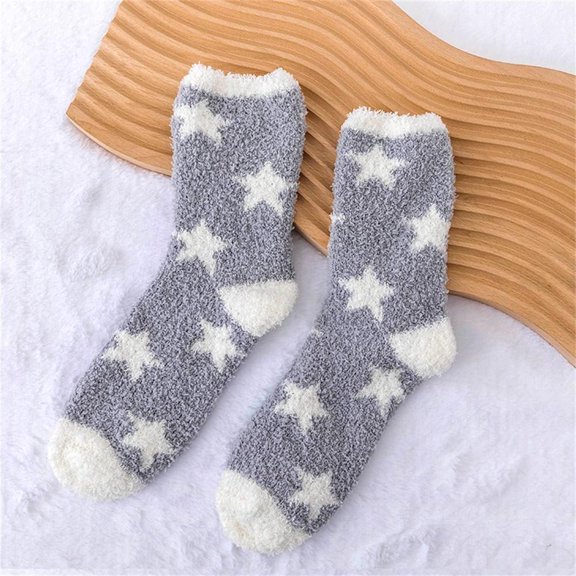 Women's Soft Fluffy Warm Bed Socks Ladies Winter Pentagram Coral Velvet Ladies Home Floor Slipper Plush Fuzzy Fleece Cozy Socks