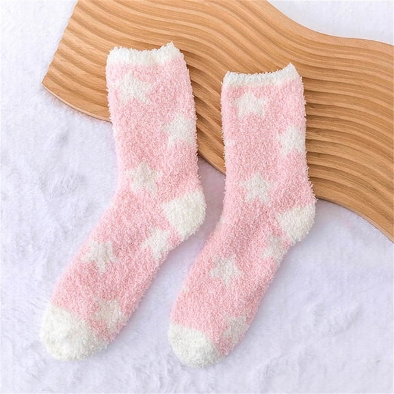 Women's Soft Fluffy Warm Bed Socks Ladies Winter Pentagram Coral Velvet Ladies Home Floor Slipper Plush Fuzzy Fleece Cozy Socks