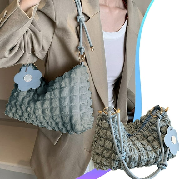 Women's Soft Foldable Shoulder Handbag | Lightweight Cloth Underarm Tote Purse | Vintage Inspired Casual Satchel | Adjustable Strap | Multi-Use | 27x16x8cm | Pink White Green Blue