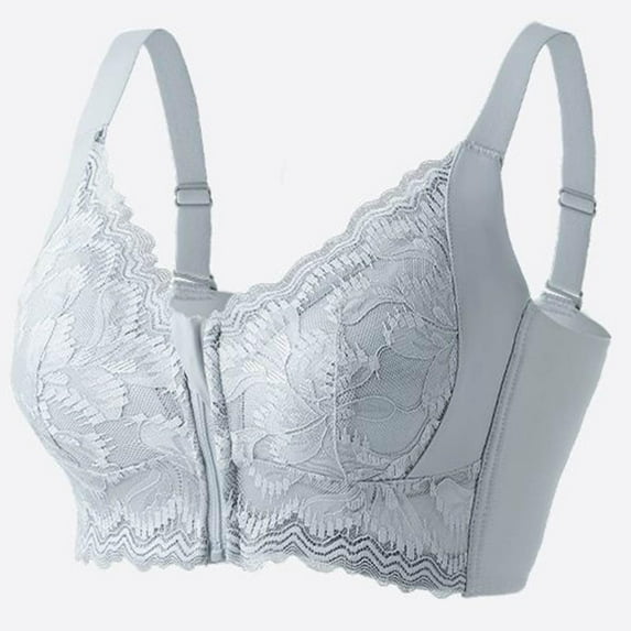 Women's Soft Front Zip Wireless Lifting Bra - Comfortable Shaping Adjustable Support Bra for Daily & Workouts Grey 42
