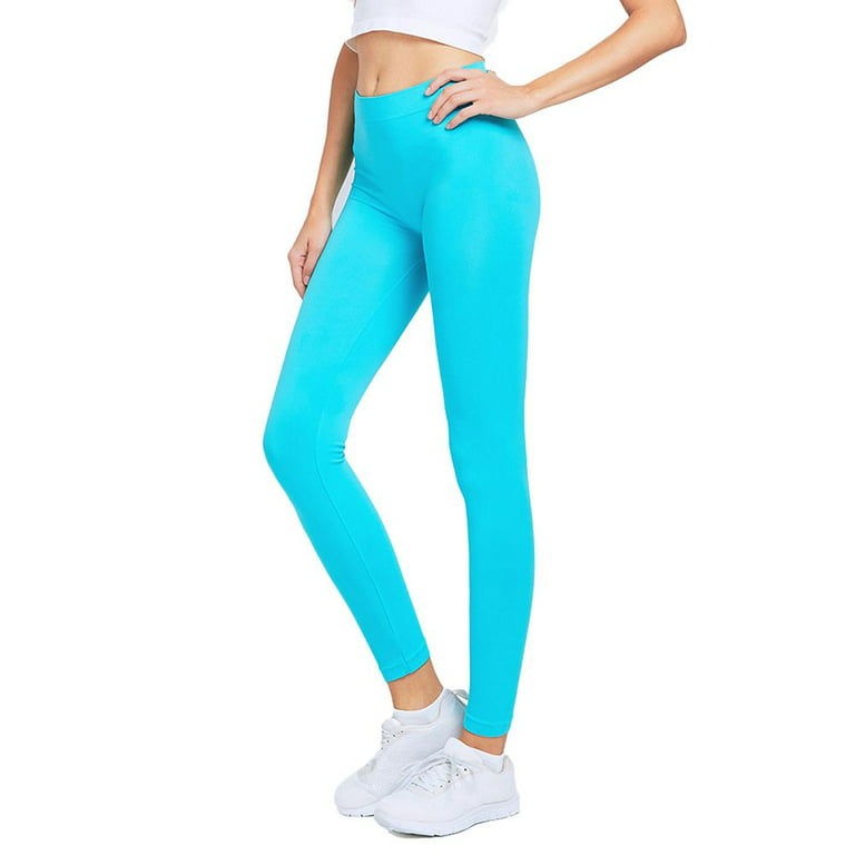 Women's Soft Full Length Workout Leggings Yoga Opaque Slim Pants Aqua 