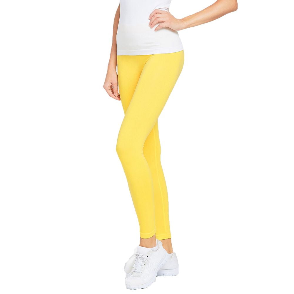 Women's Soft Full Length Workout Leggings Yoga Opaque Slim Pants Yellow 