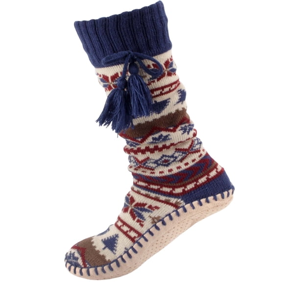 BambooMN Women's Knit Gripper Slipper Socks with Tassel - Blue Spruce - 1 Pair