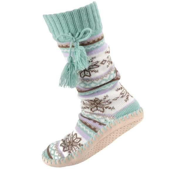 BambooMN Women's Knit Gripper Slipper Socks with Tassel - Glimmer Green Extra Large - 1 Pair