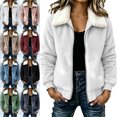 thumbnail image 1 of Women's Soft Fuzzy Jacket, Stylish Zip Front Fall Winter Outerwear with Sherpa Trim, 1 of 9
