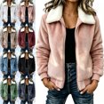 thumbnail image 1 of Women's Soft Fuzzy Jacket, Stylish Zip Front Fall Winter Outerwear with Sherpa Trim, 1 of 8