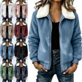 thumbnail image 1 of Women's Soft Fuzzy Jacket, Stylish Zip Front Fall Winter Outerwear with Sherpa Trim, 1 of 9
