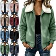 thumbnail image 1 of Women's Soft Fuzzy Jacket, Stylish Zip Front Fall Winter Outerwear with Sherpa Trim, 1 of 9