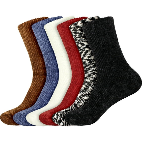 Women's Soft Fuzzy Warm Cozy Winter Casual Vintage Thick Thermal Cabin Knit Slipper Socks - Assortment A - 6 Pairs