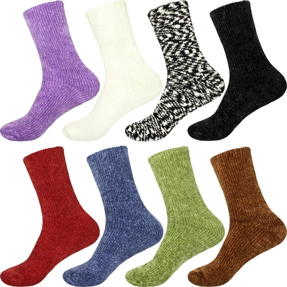 Women's Soft Fuzzy Warm Cozy Winter Casual Vintage Thick Thermal Cabin Knit Slipper Socks - Assortment A - 8 Pairs