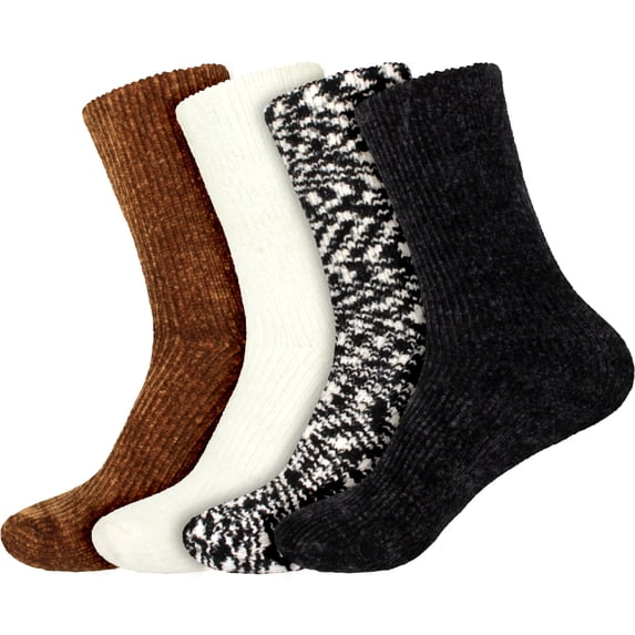 BambooMN Women's Vintage Chenille Knit Socks - Assortment 4C - 4 Pairs