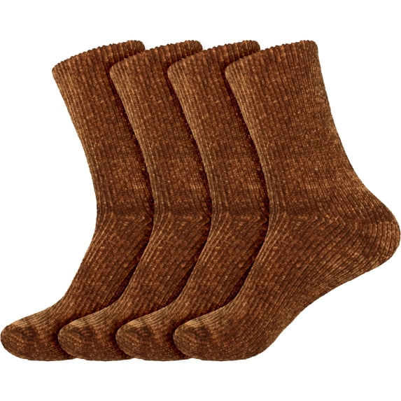 BambooMN Women's Vintage Chenille Knit Socks - Brown - 4 Pairs