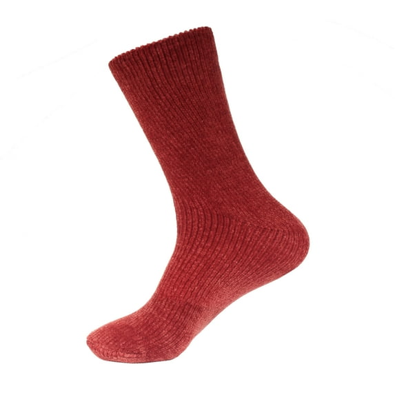 Women's Soft Fuzzy Warm Cozy Winter Casual Vintage Thick Thermal Cabin Knit Slipper Socks - Red - 1 Pair