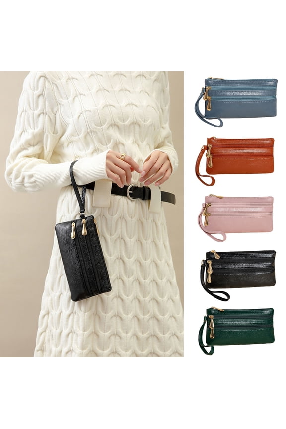 Women's Soft Grain Long Pocket Wristlet Wallet with Phone Holder for Daily Commuting and Secure Organization