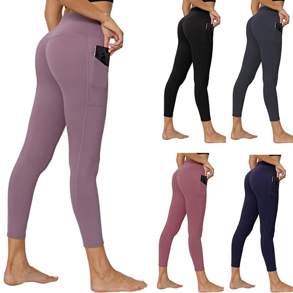 Women's Soft High Waist Stretch Pleated Yoga Pants Casual Seven Length Leggings