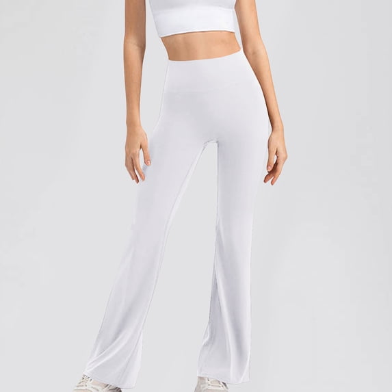 Women's Soft High Waisted Flared Leggings Hip Lifting Comfortable Breathable Sports Fitness Yoga Pants White S