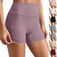 thumbnail image 1 of Women's Soft High Waisted Ruched Side Workout Shorts, Tummy Control Slimming Fit with Compression Design, Quick Dry 4 Way Stretch Breathable, for Gym Running Yoga Lounge | TruHer,Purple L, 1 of 8
