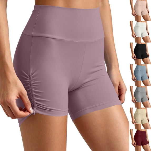 Women's Soft High Waisted Ruched Side Workout Shorts, Tummy Control Slimming Fit with Compression Design, Quick Dry 4 Way Stretch Breathable, for Gym Running Yoga Lounge | TruHer,Purple L