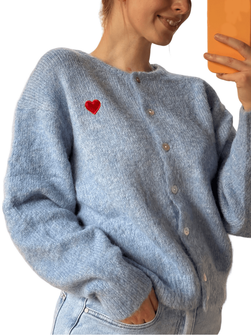 Women's Soft Knit Cardigan Heart Embroidered Button Sweaters Long