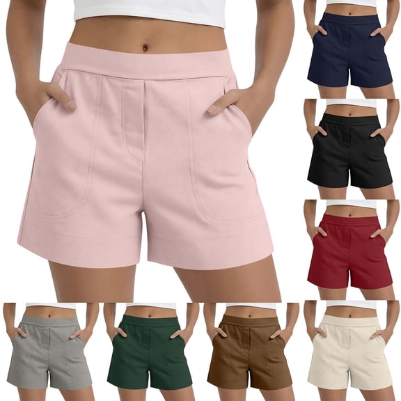 Women's Soft Knit Casual Bermuda Shorts, Mid Waist with Tummy Control & Elastic Waistband, Breathable Quick-Dry for Summer, Perfect for Running Errands, Daily Walks, Vacations,