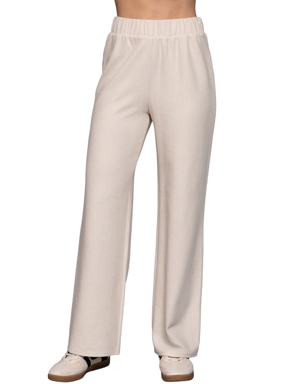 Women's Soft Knit Long Pants with Elastic Waist Brushed Heavy Rib Fabric