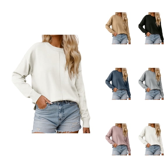 Women's Soft Knit Pullover Sweater – Long Sleeve, Lightweight Oversized Casual Top for Fall Winter, Solid Color Comfortable Everyday Wear