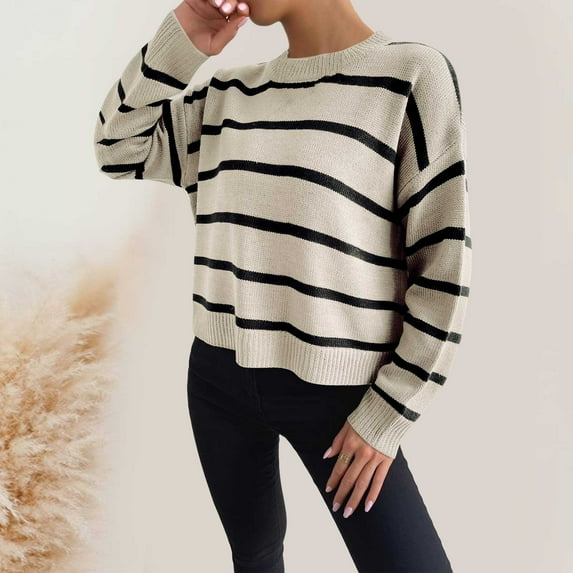 Women's Soft Knit Sweater Dressy Pullover Tops (Khaki L)