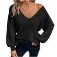 thumbnail image 1 of Women's Soft Knit Sweater Top Casual Long Sleeve V-Neck Shirt Fashionable Back Bow Tie Fall Pullover Sweater, 1 of 7