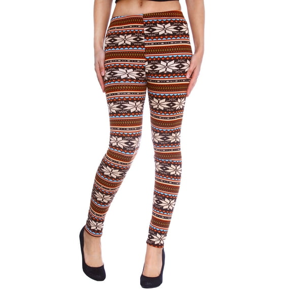 Women's Soft Knitted Tights/Leggings - Multicolored w/ Stripes and Snowflakes