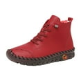 thumbnail image 1 of Women's Soft Leather Breathable Flat Ankle Boots Stitched Lace Up Casual Short Booties Comfortable Walking Boots, 1 of 7