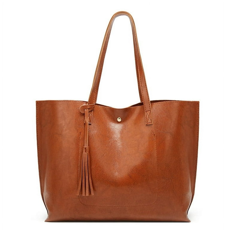 Casual Soft Large Capacity Tote Women Handbags PU Leather Shoulder Bag Big  Shopper Purses-H