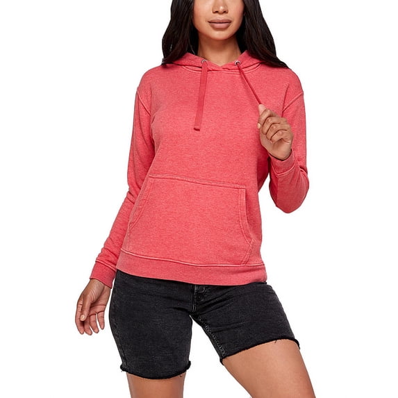 Women's Soft Lightweight Pull Over Sweatshirt Casual Drawstring Hoodie Sweater (Red Melange, L)