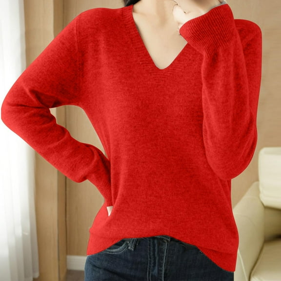 Women's Soft Lightweight V Neck Sweater Long Sleeve Pullover for Fall Everyday Casual Comfortable Knit Tops for Women Trendy 2025
