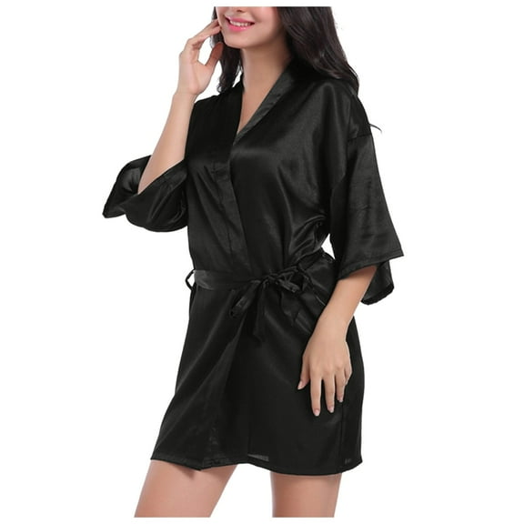 Women's Soft Long Satin Robes Long Silk Robes Full Length Robes Kimonos Bath Robe Dressing Gowns Women's Nightgowns Knit Summer Nightgowns Oversized Sleep Dress Women Sleep Lightweight Shirts Women