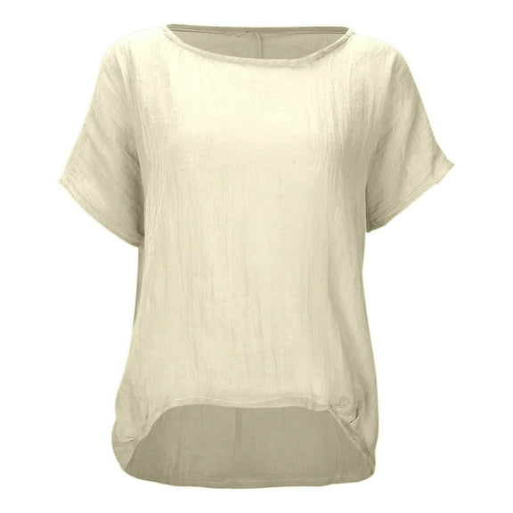 Women's Soft Loose Fit Short Sleeve T-Shirt Linen Blouse High Low Hem Casual Comfortable Breathable Stylish Top Summer Women Shirts Casual Tunic Tops Tees