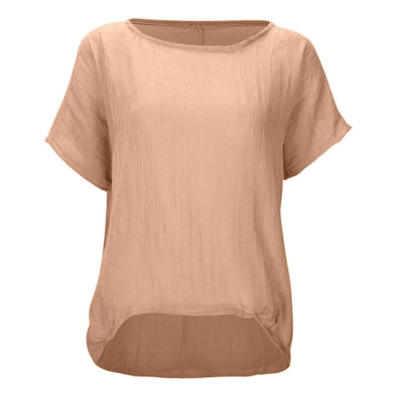 Women’s Soft Loose Fit Short Sleeve T Shirt Linen Blouse With High Low Hem Womens Long Sleeve Spandex T Shirt Athletic V Neck Shirts Women Phrasing Shirt Women S Long Sleeve Shirts Tee Shirts Women