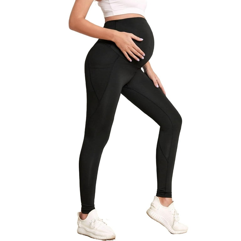 Women's Soft Maternity Solid Wide Waistband Leggings Yoga Active Wear With  Phone Pocket XL 