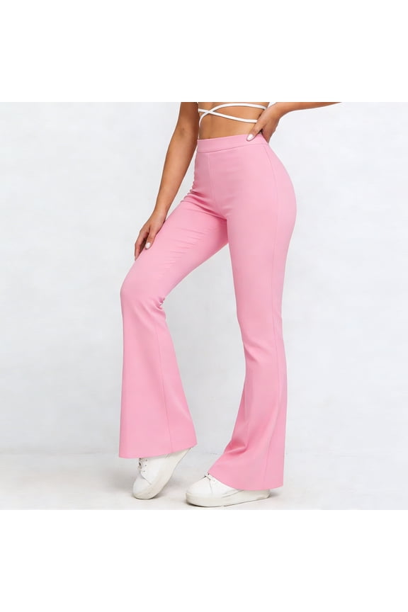 Women's Soft Mid Rise Elastic Flared Yoga Pants, Neutral Smoothing Body Shaping Tummy Control, Quick Dry Breathable Side Panel Support, For Fitness Gym Workout Training Running