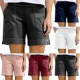 thumbnail image 1 of Women's Soft Mid-Waisted A-Line Shorts, Tummy Control & Hidden Pockets, Breathable Cotton-Linen Blend for Hot Summer, Casual Everyday, Beach Vacation, Weekend Errands & | TruBelle,Navy 2XL, 1 of 8