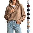 thumbnail image 1 of Women's Soft Mock Neck Button Up Sweater Solid Color Loose Fit Long Sleeve Knit Pullover Tops for Outdoor & Casual, 1 of 7