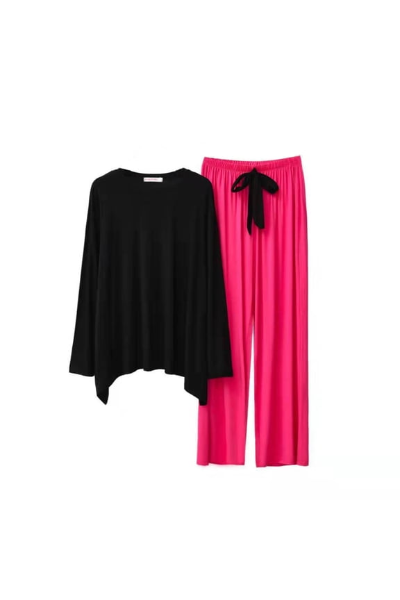 Women's Soft Modal Pajama Sets Long Sleeve Sleepwear Drawstring Elastic Waist Pjs Bottom Loose Crewneck Lounge Sets