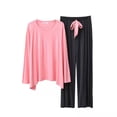 thumbnail image 1 of Women's Soft Modal Pajama Sets Long Sleeve Sleepwear Drawstring Elastic Waist Pjs Bottom Loose Crewneck Lounge Sets, 1 of 2