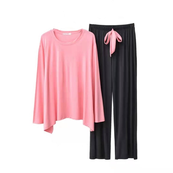 Women's Soft Modal Pajama Sets Long Sleeve Sleepwear Drawstring Elastic Waist Pjs Bottom Loose Crewneck Lounge Sets