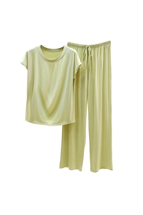 Women's Soft Modal Pajamas - Loose V Neck T-Shirt Matching Wide Leg Pants Short Sleeve Sleepwear 2 Piece Lounge Sets