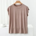 thumbnail image 1 of Women's Soft Modal Pajamas Top Cotton T-Shirts Fashion Solid Color Shirts Summer Short Sleeve Blouses Round Neck Loose Pullover Top(Coffee M), 1 of 1