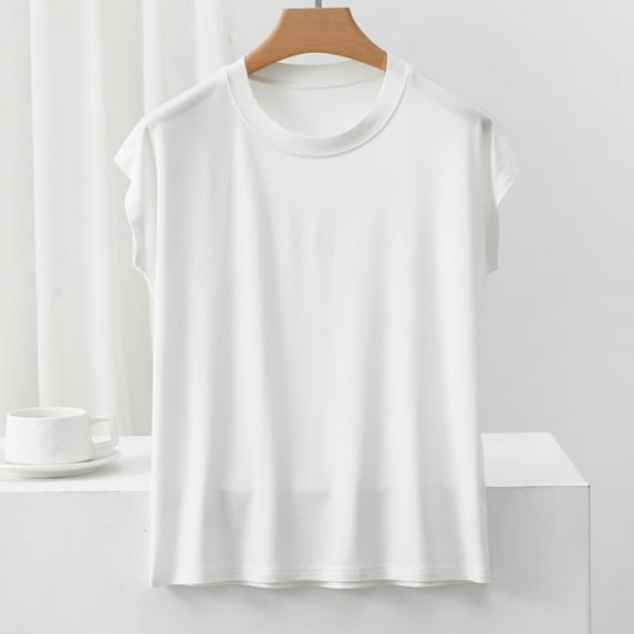 Women's Soft Modal Pajamas Top Cotton T-Shirts Fashion Solid Color Shirts Summer Short Sleeve Blouses Round Neck Loose Pullover Top(White XL)