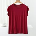 thumbnail image 1 of Women's Soft Modal Pajamas Top Cotton T-Shirts Fashion Solid Color Shirts Summer Short Sleeve Blouses Round Neck Loose Pullover Top(Wine XXL), 1 of 9